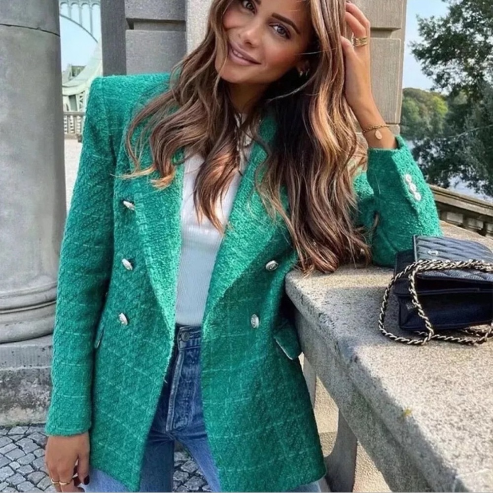 Zara Green Double-Breasted Blazer - Picture 9 of 9